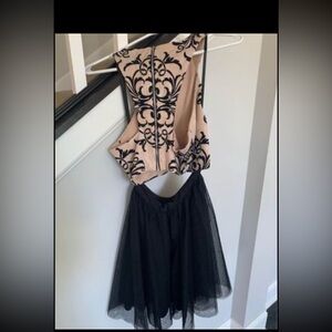 Black and tan two piece cocktail dress